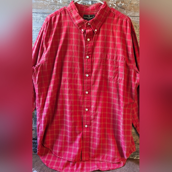Upcycled Handcrafted Dip Dyed Bleached Red Plaid Button Down Shirt W God Speed - Picture 10 of 14